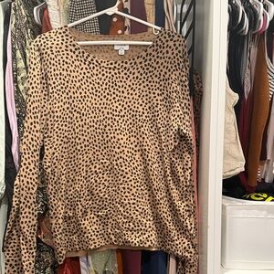 J. Crew Tan and Black Spotted Long Sleeve Top
